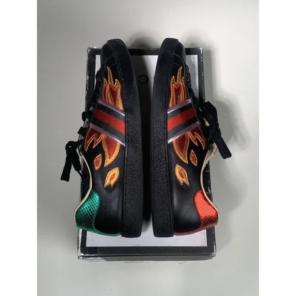 Gucci Ace Embroidered?Sneakers Flame?Black Red Green Orange Men\'s Size 11 Gucci Ace Embroidered Sneaker Flame Black Red Green Orange  main image 4